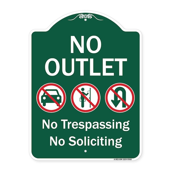 Signmission No Outlet No Trespassing Or Soliciting W/ No Car And No U-turn s Aluminum Sign, 24" H, GW-1824-9968 A-DES-GW-1824-9968 - main